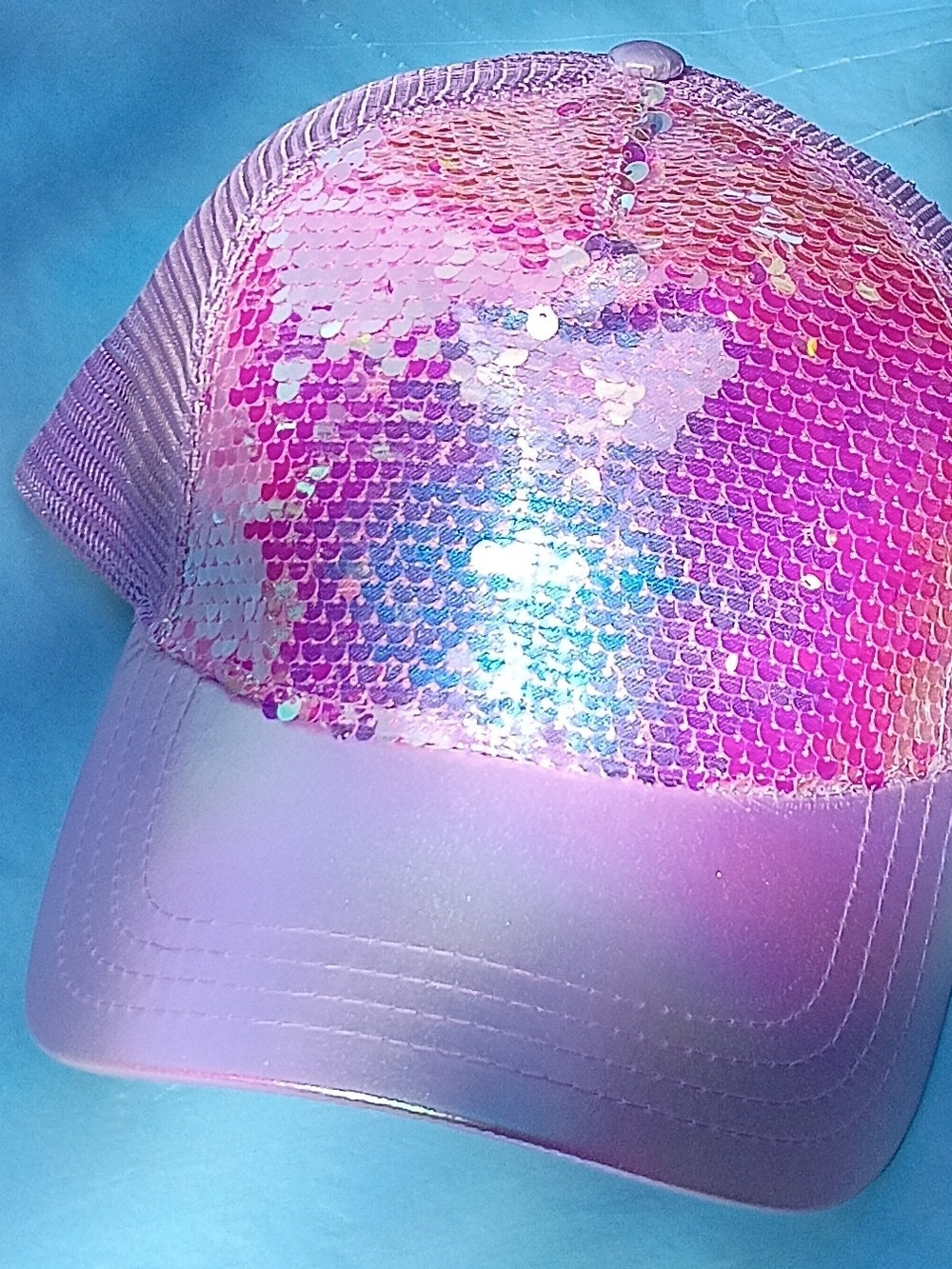 Justice Pink Sequin Trucker Hat with Iridescent Shine